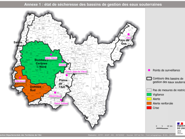 Le secteur Dombes-Sud toujours en situation d’alerte renforcée 