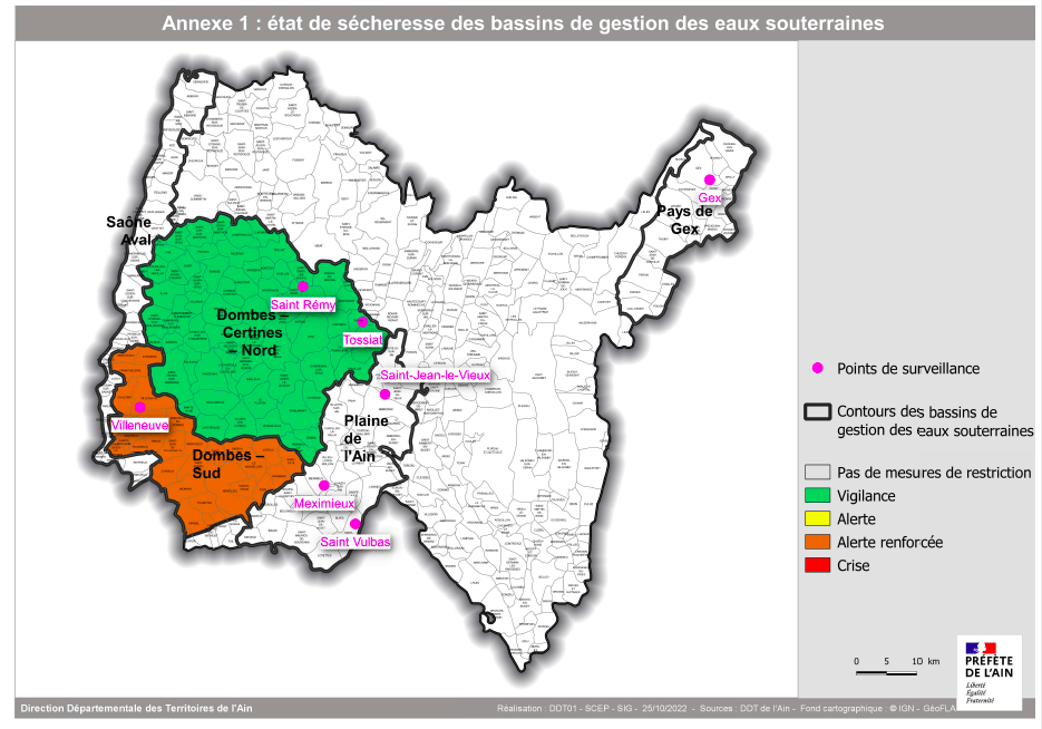 Le secteur Dombes-Sud toujours en situation d’alerte renforcée 